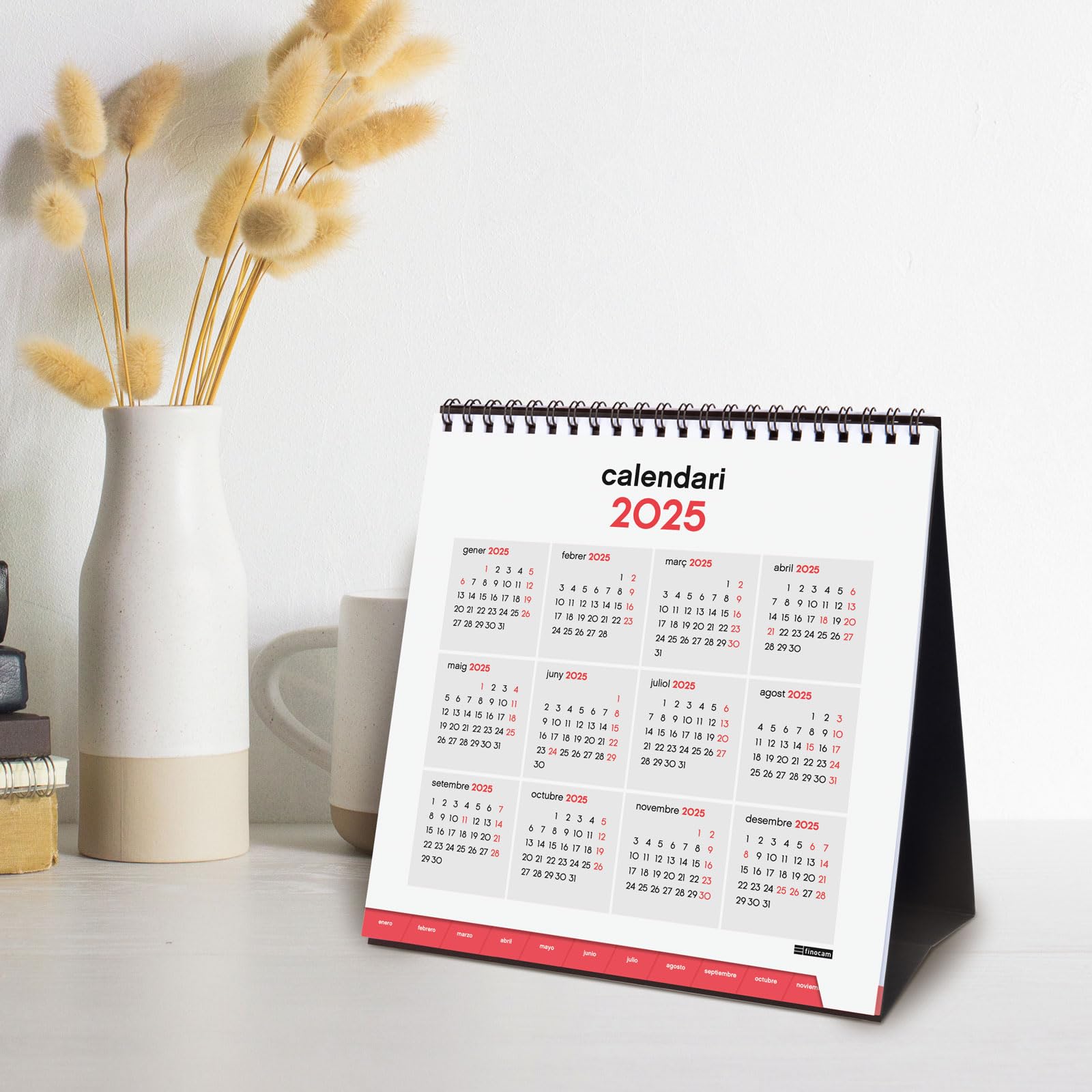 Calendrier De Bureau 2026 Finocam - Vue Mois Janvier à Décembre 2026 + Septembre-décembre 2025 - Phrases Motivantes Espagnol