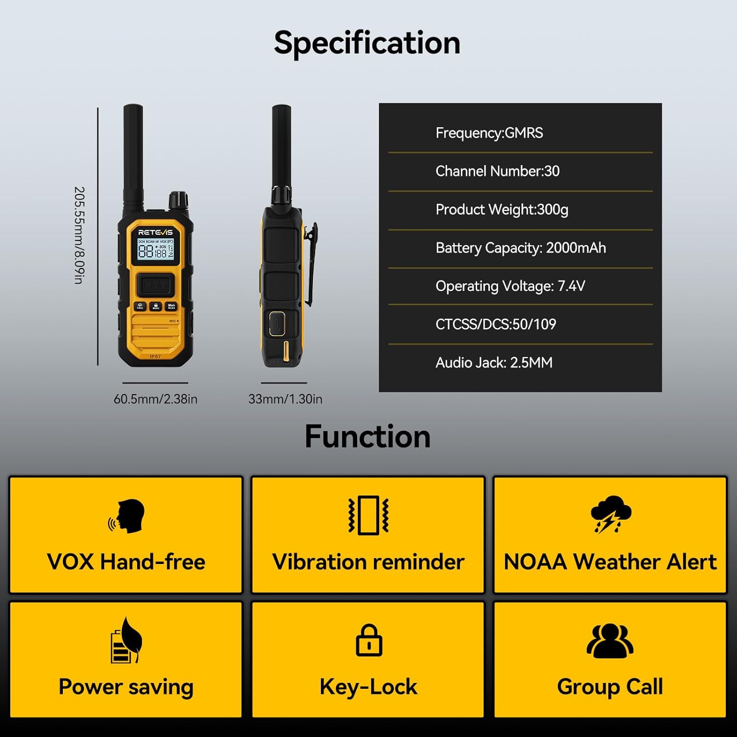 Retevis RB48 Plus Radios Walkie Talkies, IP67 Waterproof Two Way Radio Long Range, Heavy Duty 2 Way Radio, GMRS, Group Call, Vibration Alert, Emergency, for Construction Job Site(6 Pack)