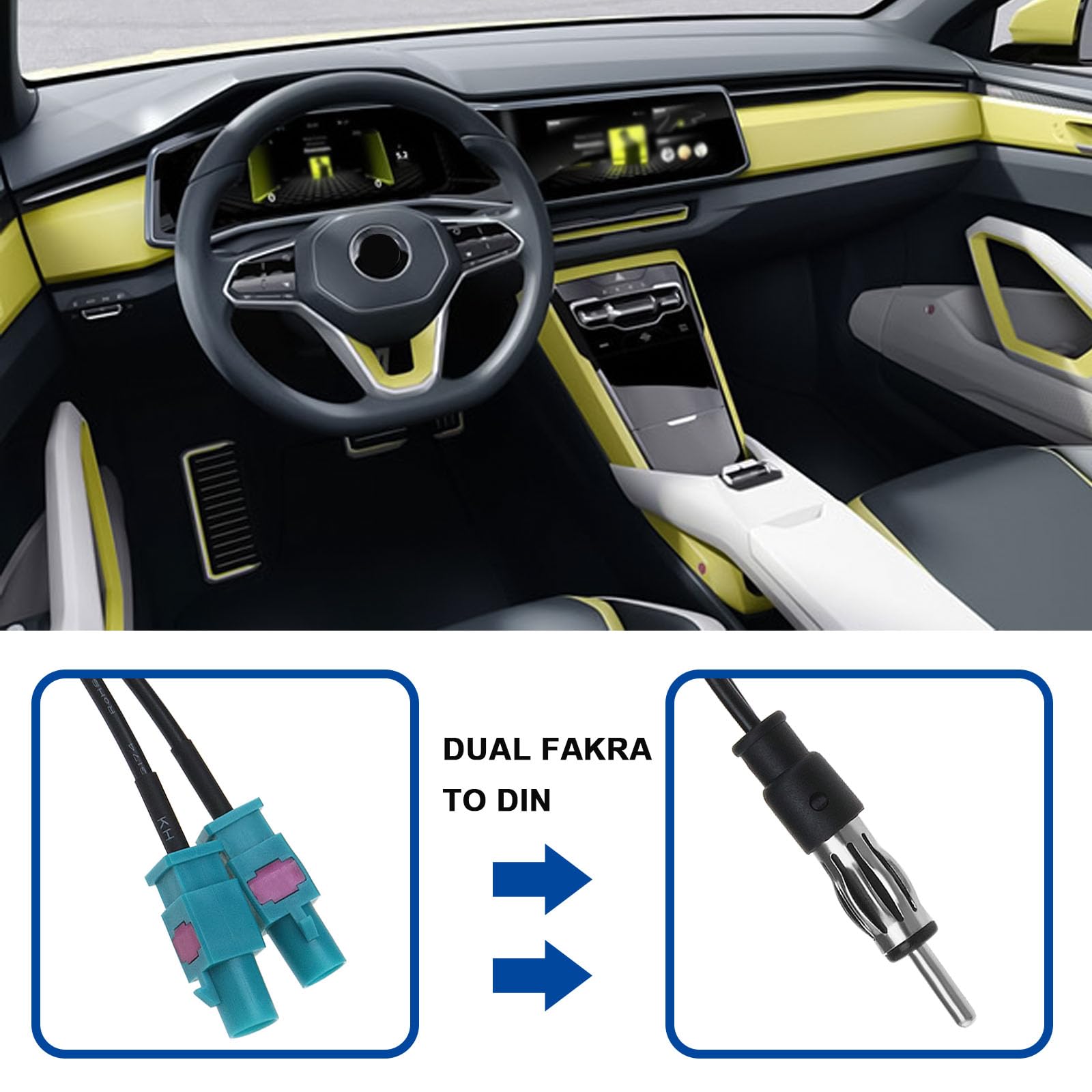 YINETTECH 1PC DAB Splitter Adapter DIN Plug to Dual Fakra Plug Car Radio Antenna Splitter Cable Fakra Plug to DIN Plug Cable RG174 Compatible with Seat - Image 3