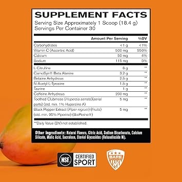 BARE PERFORMANCE NUTRITION BPN Flight Pre Workout, Supports Energy and Mental Focus, Improved Endurance & Muscle Pumps with CarnoSyn Beta Alanine, Mango, 30 Servings