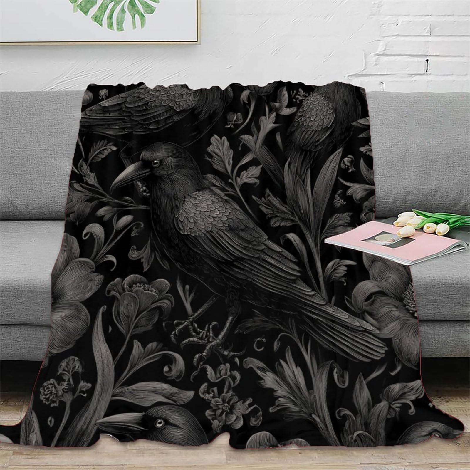 Couverture polaire raven birds anti-bouloche pour vos soirées fraîches