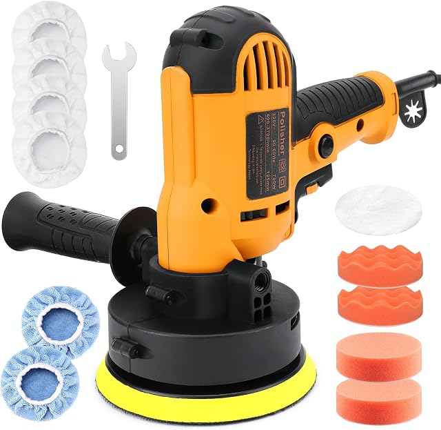 zerotop Polisher Buffer 700W Car Furniture Polishing Machines Electric Polisher Kit Rotary Car Polishers and Buffers Machines with 600-3700 RPM, Variable Speed, 125mm Base for Auto Sanding Polishing
