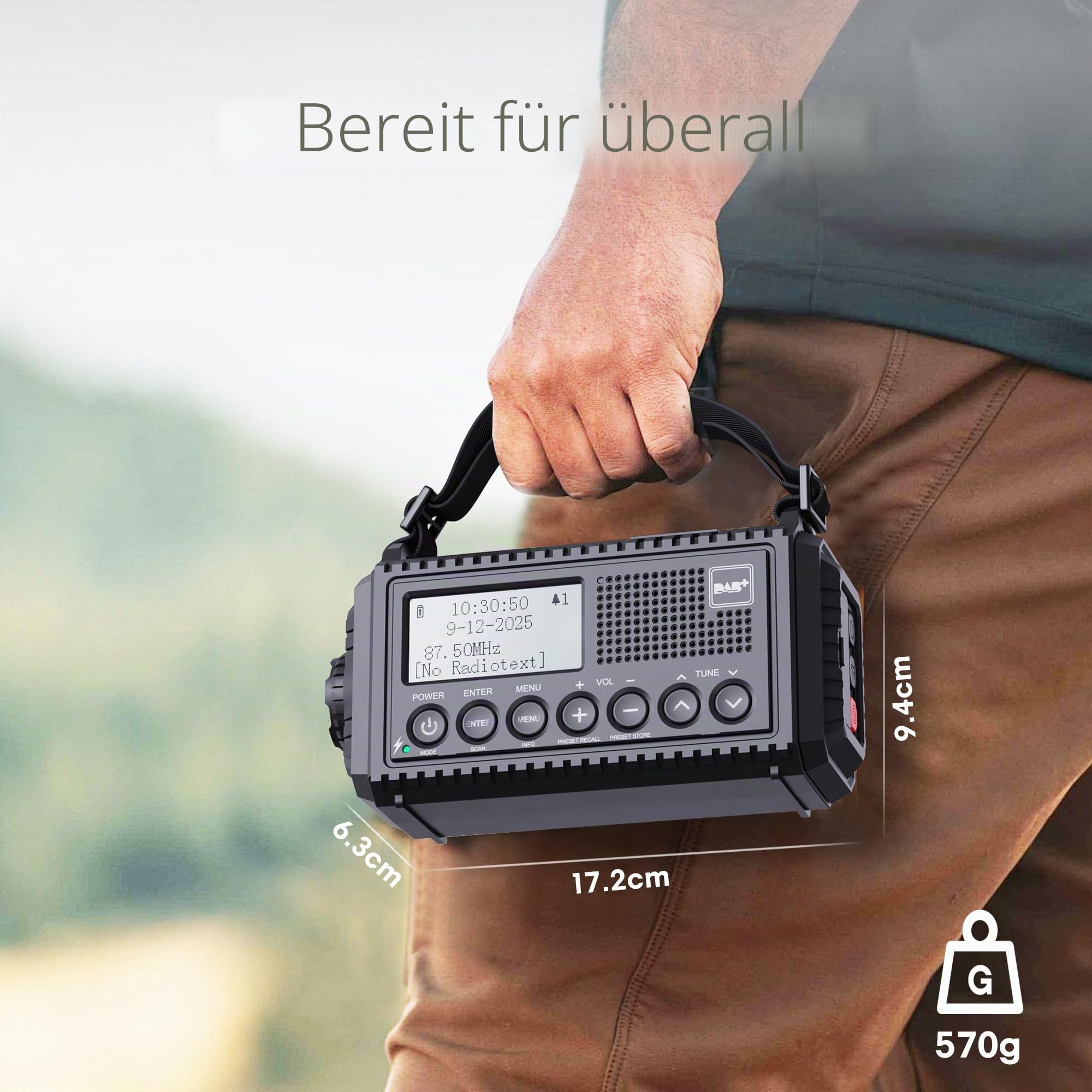 DAB/DAB+/UKW Digitalradio mit Eingebaute 5000mAh Akku Solar Radio Notfallradio mit USB Handyladefunktion Camping Radio mit LED Taschenlampe Leselampe SOS Alarm Tragbares Kurbelradio für Outdoor