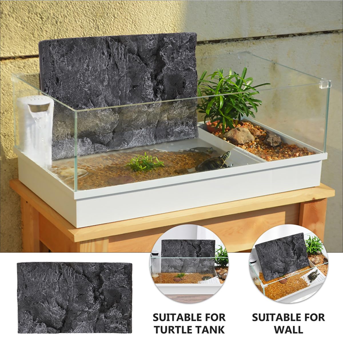 FRCOLOR Tablero para Tanque de Tortugas y Acuario de PU Negro, Panel 3D de Roca Alta Simulación, Duradero y Liviano para Adorno de Terrario
