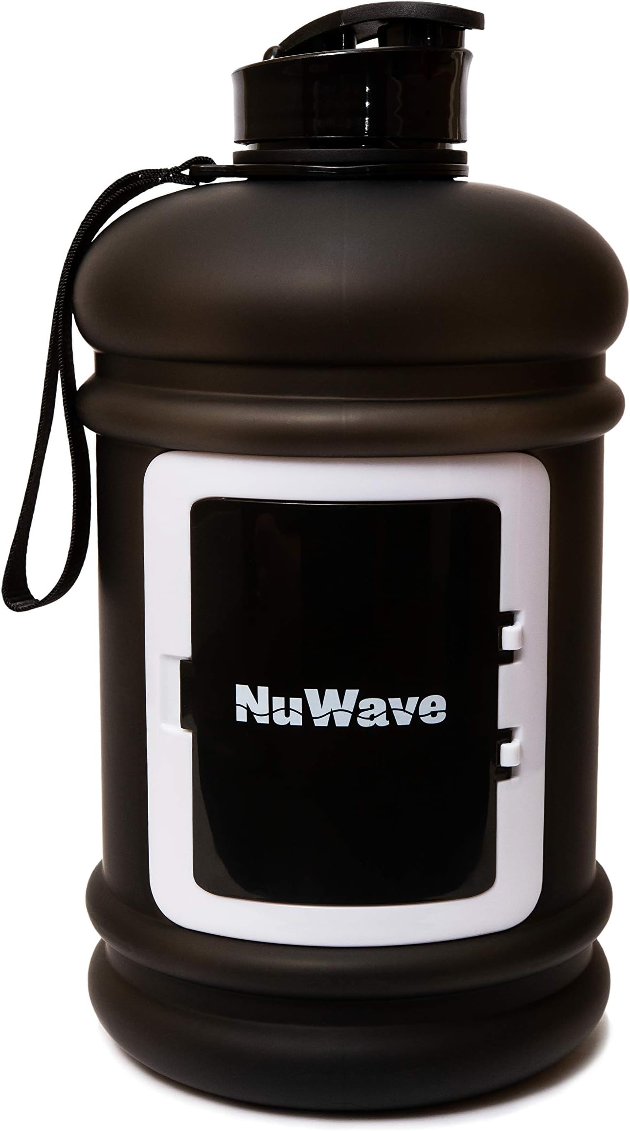 Half Gallon 74 OZ / 2.2L Water Jug Dishwasher Safe Large Water Bottle Front Card Holder Tritan Material BPA Free Leak Proof Gym Container (Black)