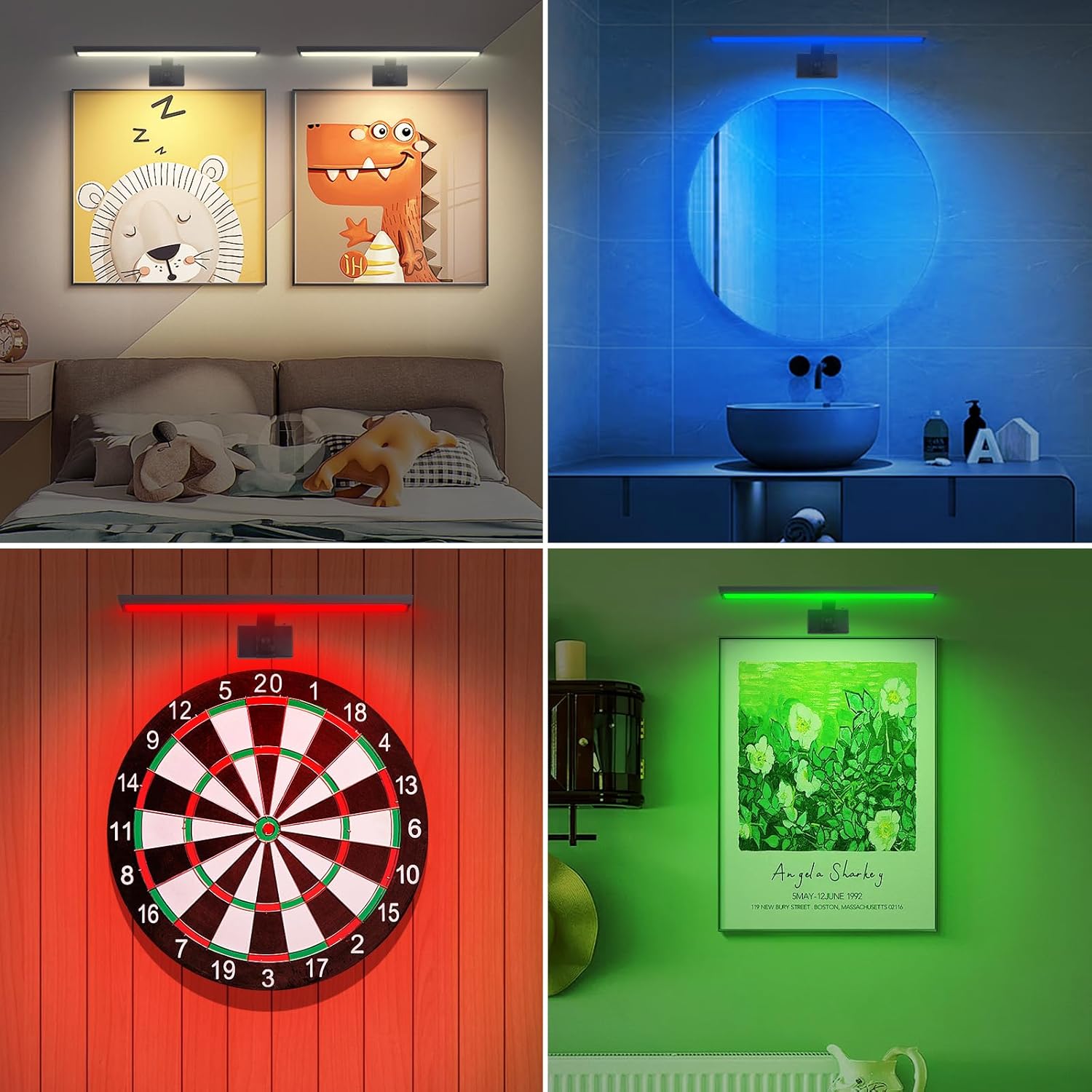 Picture Light,16in Wireless Battery Wall Lights, Art Display Light with Remote, 12 Color RGB Painting Light with Remote Dimmable and Timer for Frame, Wall Decor, Portrait, Dartboard
