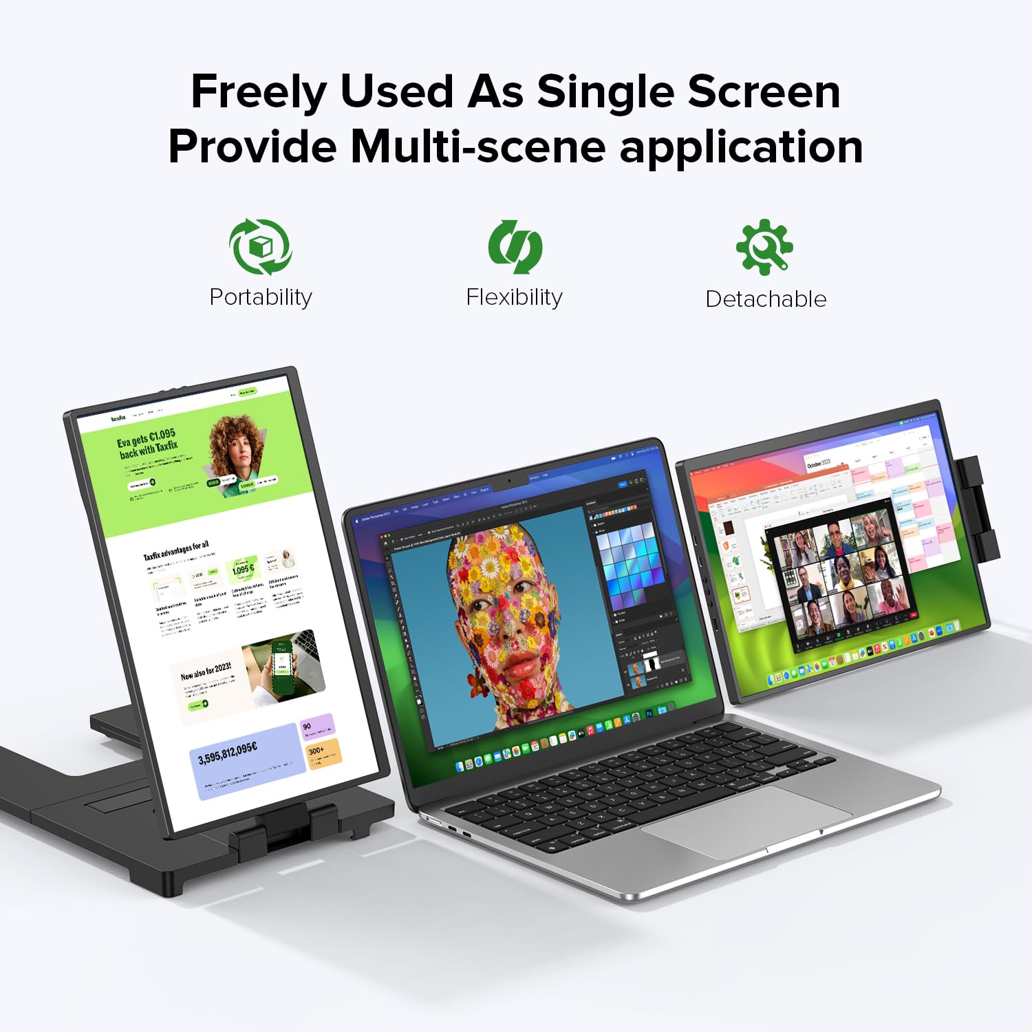UPERFECT 2K 14" 360° Swivel Hinge Triple Monitor, 2240x1400 QHD IPS Portable Dual Monitor for 13.3"-17.3" Laptops