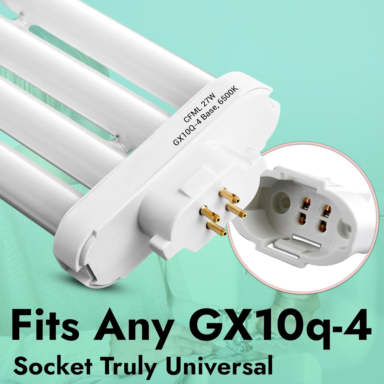 ARSUK CFL bulb with GX10Q-4 base being inserted into a socket