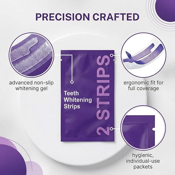 RGKY 14pcs Strisce sbiancanti dei denti viola Strisce sbiancanti 14 trattamenti per smalto sicuro, Teeth Whitening Strips Dall'interno, At-Home Kit sbiancante - Sensitivity Free - 3