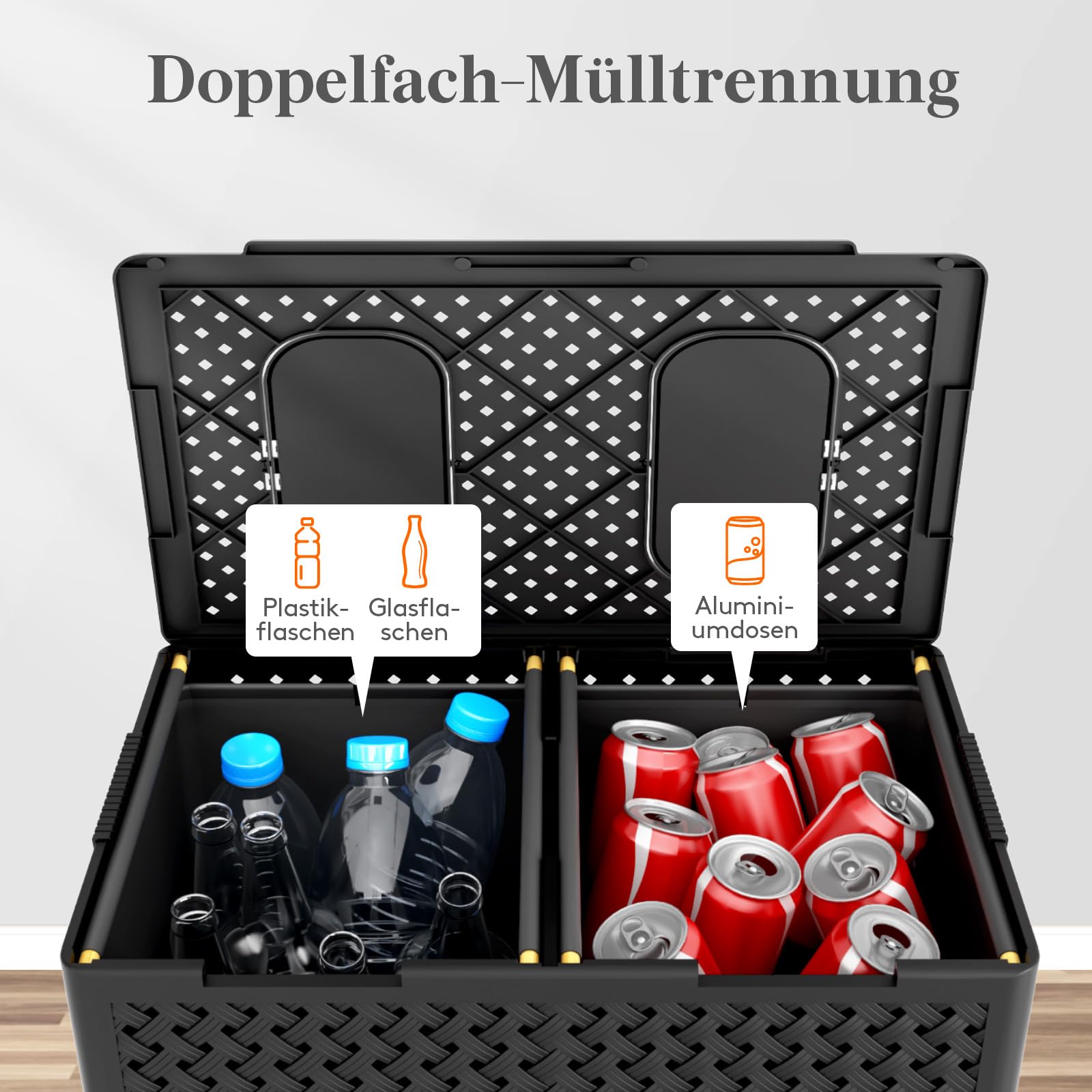 Lifewit 110L Pfandflaschen Sammelbehälter 2 Fächer mit Deckel und Flaschentasche, Flaschensammler Leergut Organizer mit Einwurf, Gro Mülleimer fur Plastikflaschen Leergutbeh Altglas, Schwarz