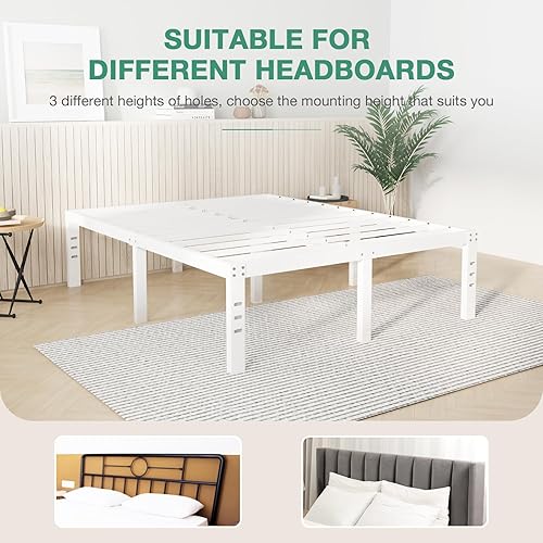 Miniatura 22 de Novilla - Base de cama matrimonial, plataforma de metal de 14 pulgadas, con espacio de almacenamiento debajo de la cama, soporte de listones de