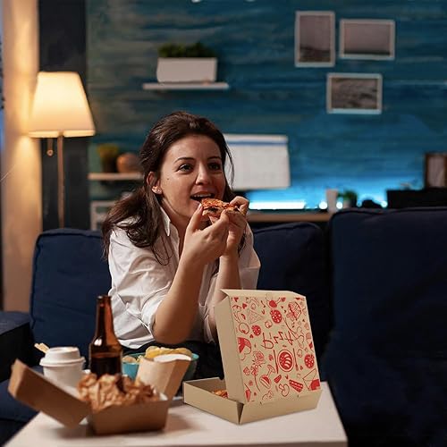 Vista 4 de Cajas de pizza, paquete de 15 cajas de pizza corrugada de papel kraft de 7.3 x 7.3 x 1.6 pulgadas, cajas de comida para llevar, cajas de embalaje