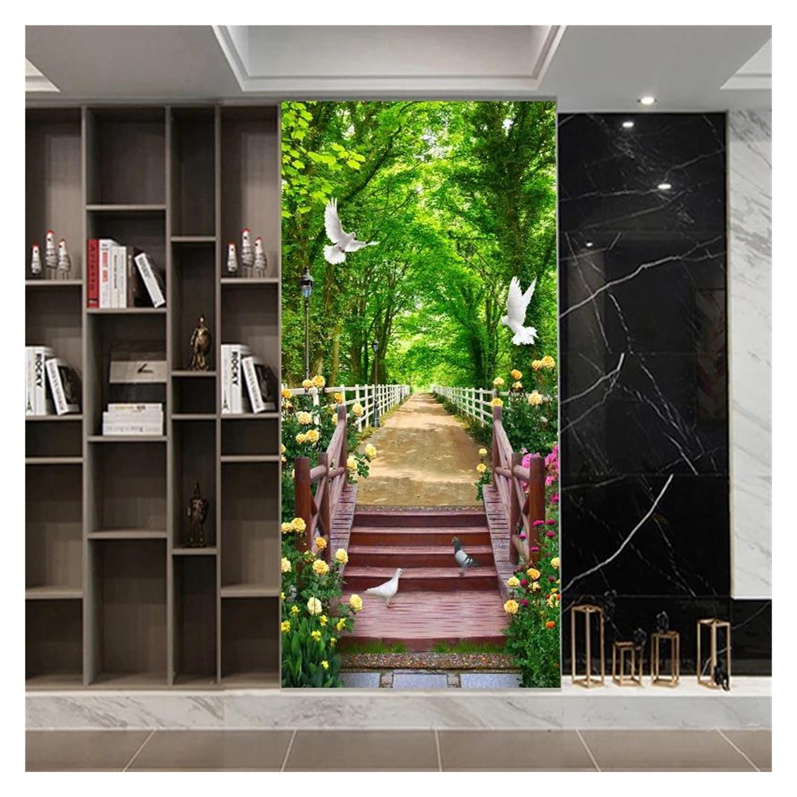 Rénover une porte abîmée avec le sticker mural PVC aspect pierre blanc 95x215cm