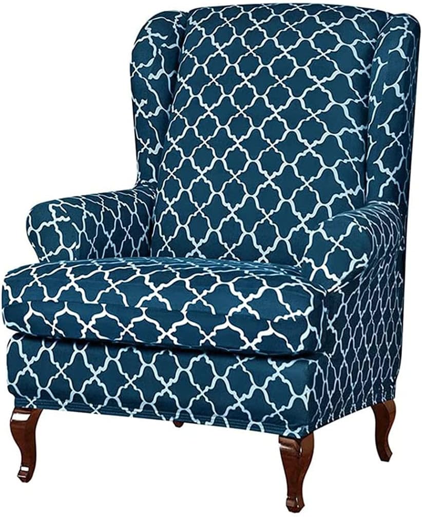 Wing Chair Slipcovers Stretch 2-Piece Wingback Armchair Cover with Cushion Cover Armchair Sofa Covers Fabric Elastic Armchair Slipcovers Furniture Protector (B)