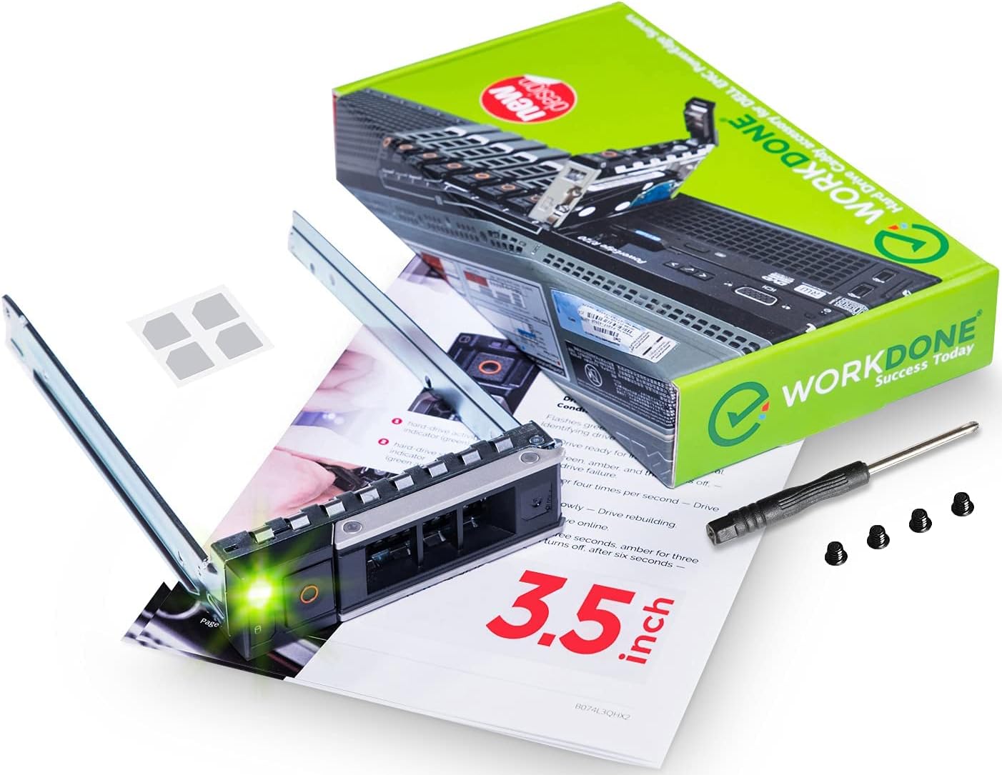 WORKDONE 3.5 inch Hard Drive Caddy - Compatible for Dell PowerEdge Servers - 14th Gen R440 R540 R640 R740 R740xd2 R6415 R7425 More - Bright LED Hot Swap SAS SATA Bracket Tray - with Setup Manual