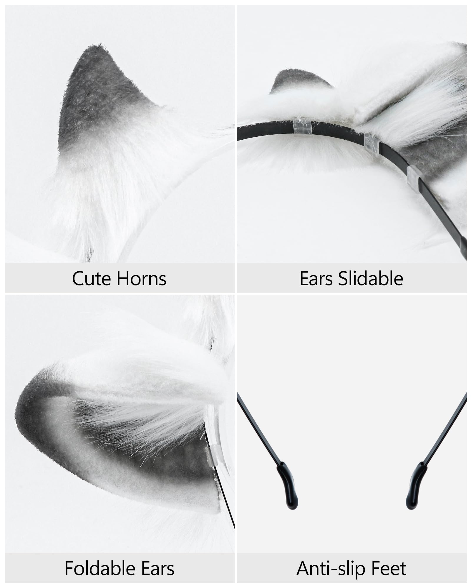 ZFKJERS Cosplay Furry Lamb Ears Headband Soft Animal Ear Hair Accessory for Halloween (Grey) - Image 2