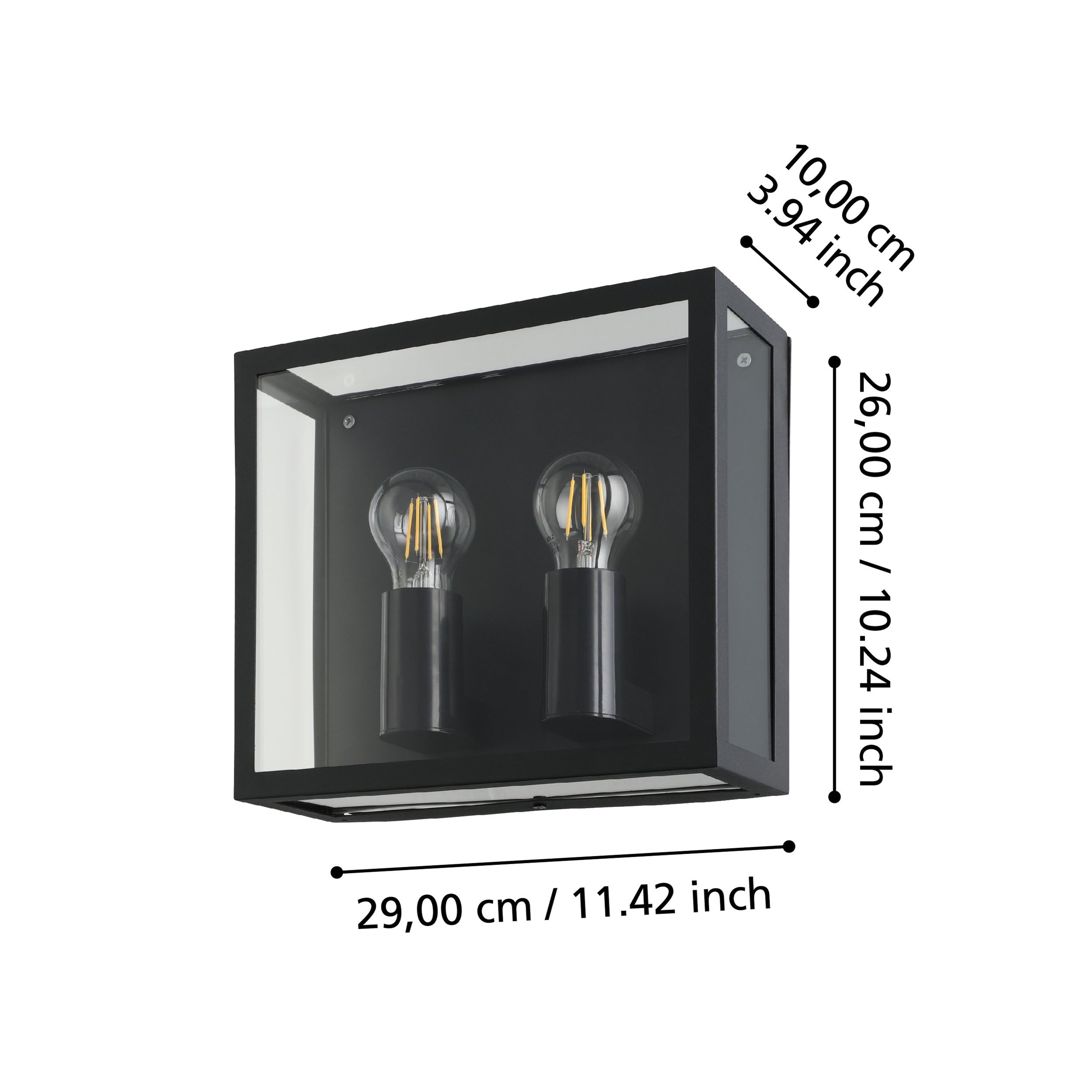 EGLO Wandleuchte außen Alamonte 1, 2-flammige Vintage Außenleuchte | Outdoor-Wandlampe aus schwarzem Metall und transparentem Glas, Außenbeleuchtung mit E27 Fassung