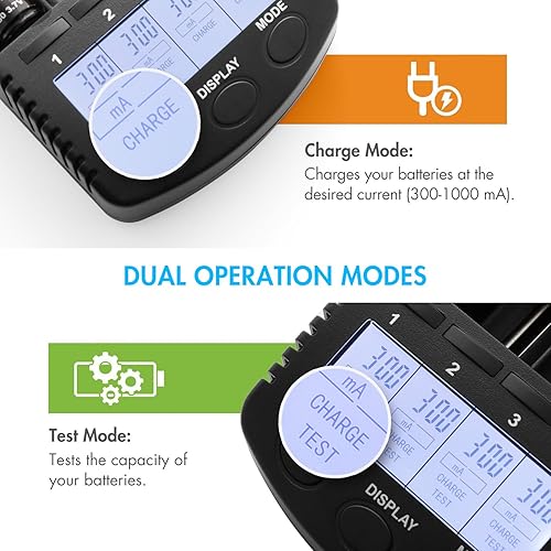 Miniatura 4 de Tenergy TN456 Cargador de batería universal inteligente con 4 ranuras, pantalla LCD, salida USB, adaptador de corriente, cargador de batería