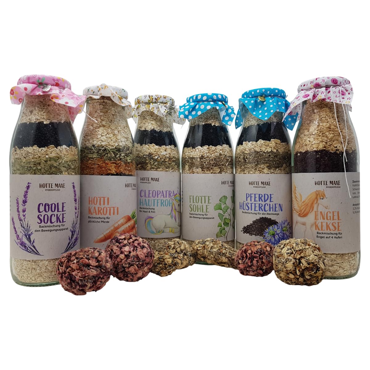 Backmischungen Mix, 6 Sorten in 6 Flaschen, 6X 500ml - für Pferde