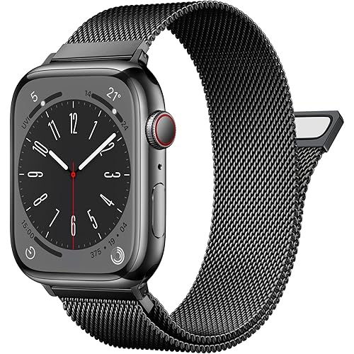 OULUOQI Compatible with Apple Watch Band Men Women Milanese Loop 49mm 45mm 44mm 42mm 41mm 40mm 38mm, Magnetic Clasp for iWatch Bands Ultra Series 9 8 SE 7 6 5 4 3 2 1-49mm/45mm/44mm/42mm Black