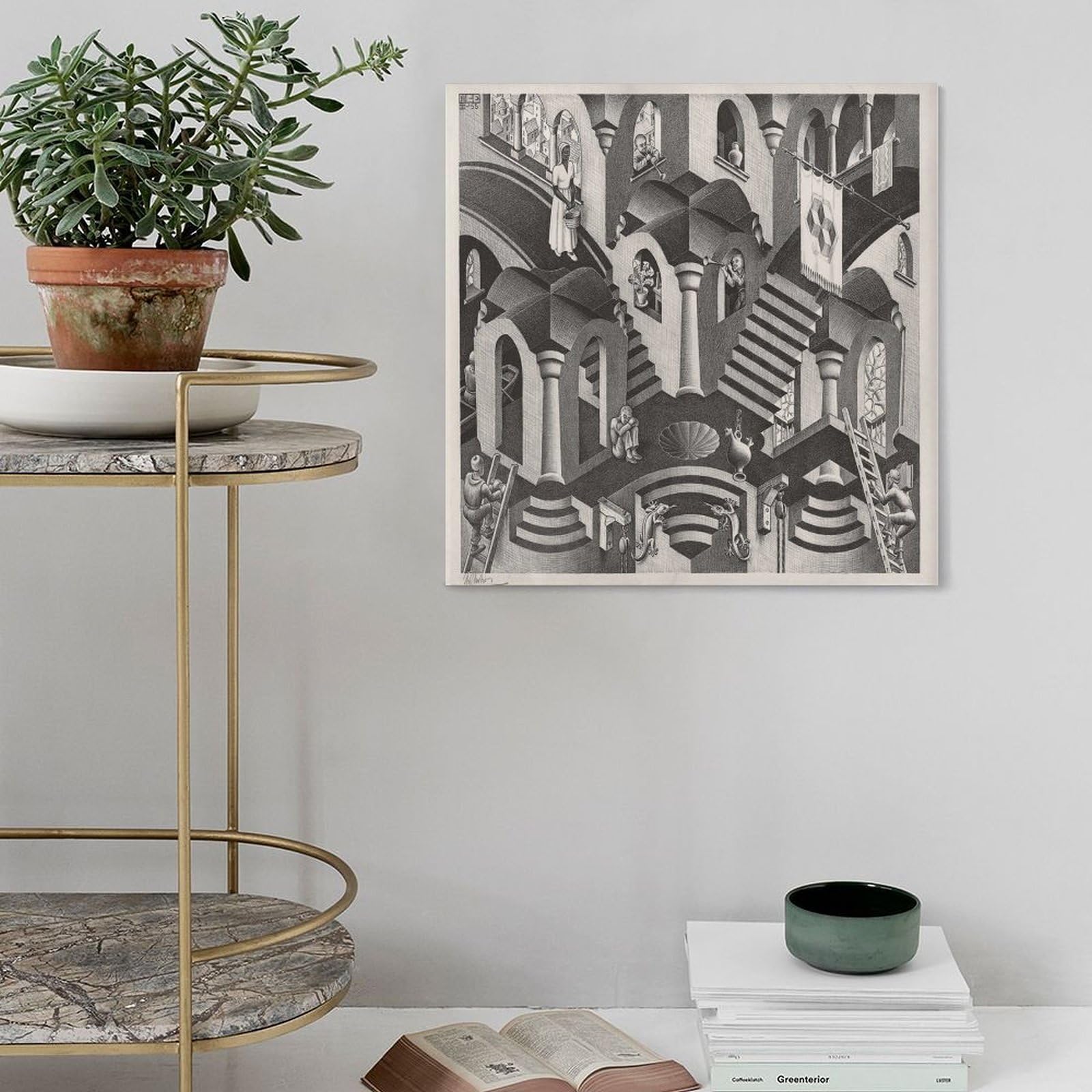 WCYB M.C. Escher, stampa convessa e concava, poster su tela, decorazione da parete per ufficio, 61 cm di lunghezza x 61 cm di larghezza