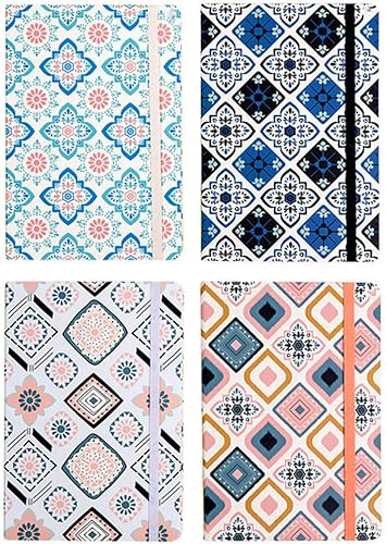 ALIMITOPIA Paquete de 4 cuadernos de tapa dura, cuaderno de tapa dura a rayas, cuaderno de notas, planificador Steno tamaño A5 (8.3 x 5.7), 96