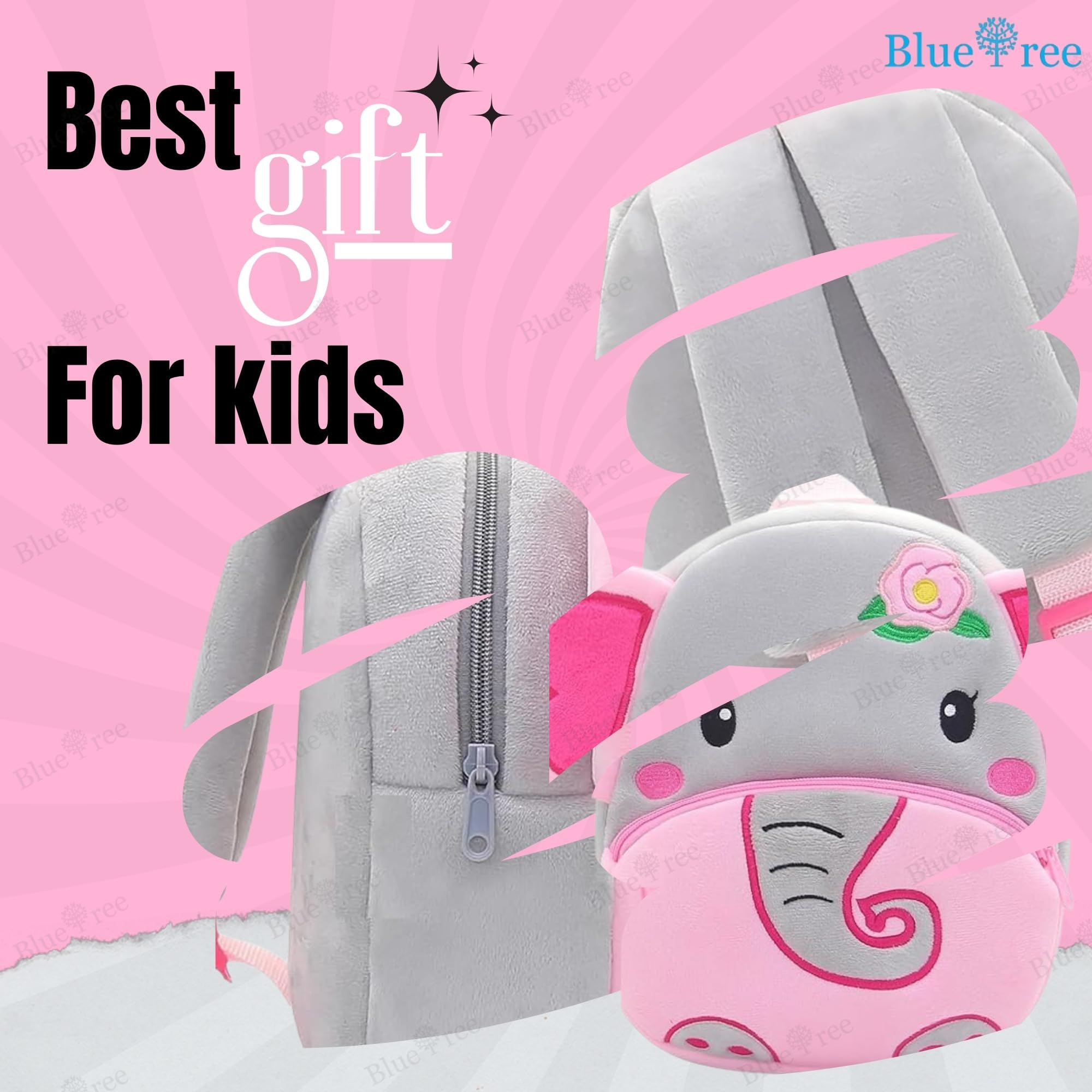 blue tree Cute Kids Backpack Toddler Bag Plush Animal Cartoon Mini Travel Bag for Baby Girl Boy 1-6 Years, Ideal for Gifting for Kids (Flower Pink Elephant) 3