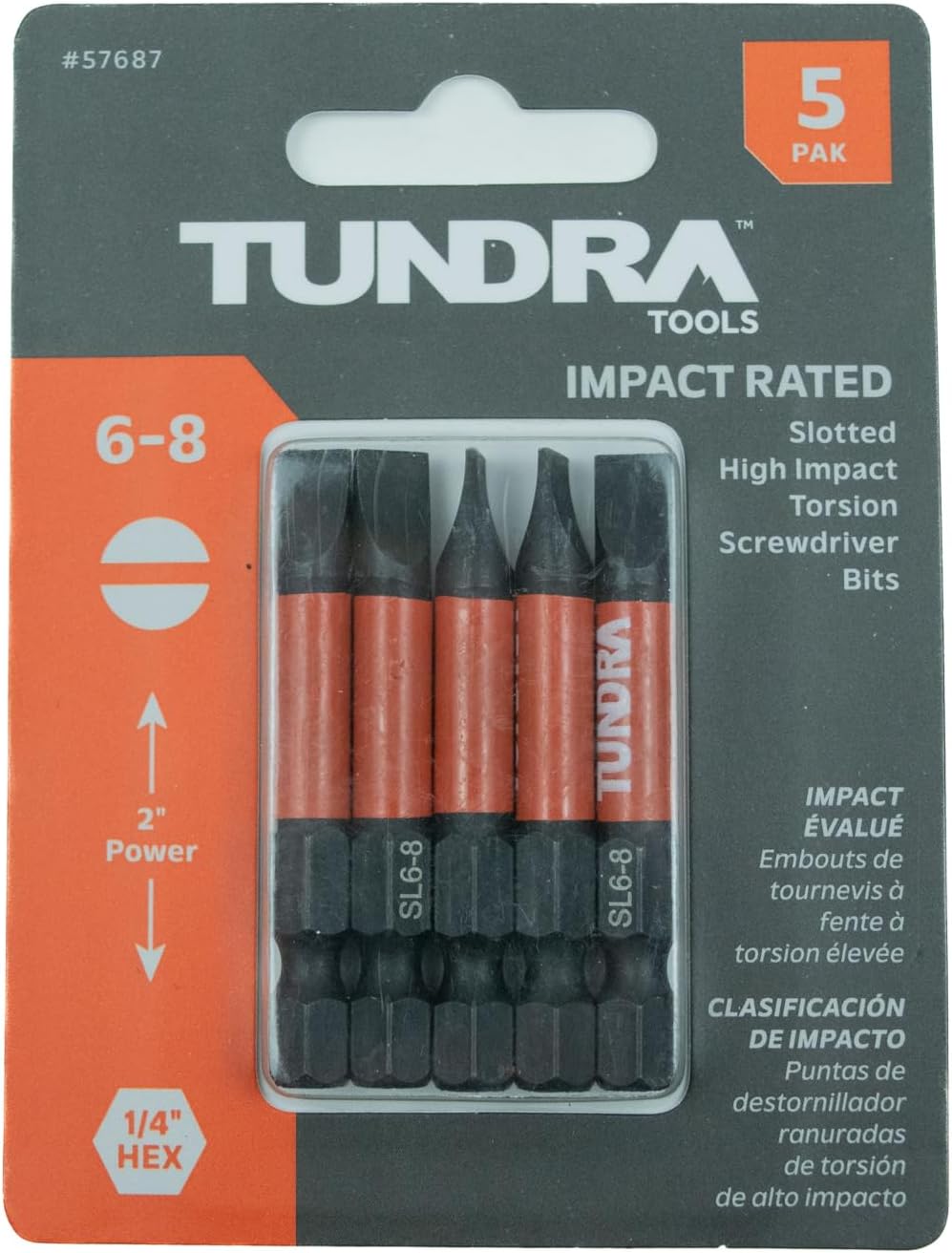 #6-8 Impact Screwdriving Slotted Bits, 5 pack, impact rated for impact drivers
