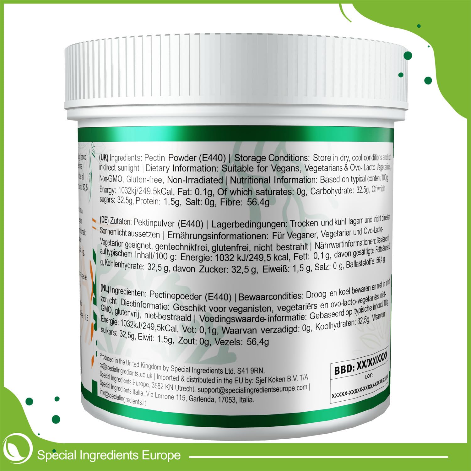 Special Ingredients Pectine en poudre 250g - Idéal pour confiture, marmelade, chutney & gelée de fruits - Agent liant & épaississant - Convient aux vegans & végétariens