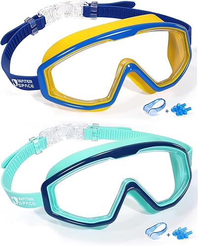 Miniatura 8 de Water Space Paquete de 2 gafas de natación para niños y niñas de 3 a 15 años, visión amplia, antivaho con protección UV e impermeables