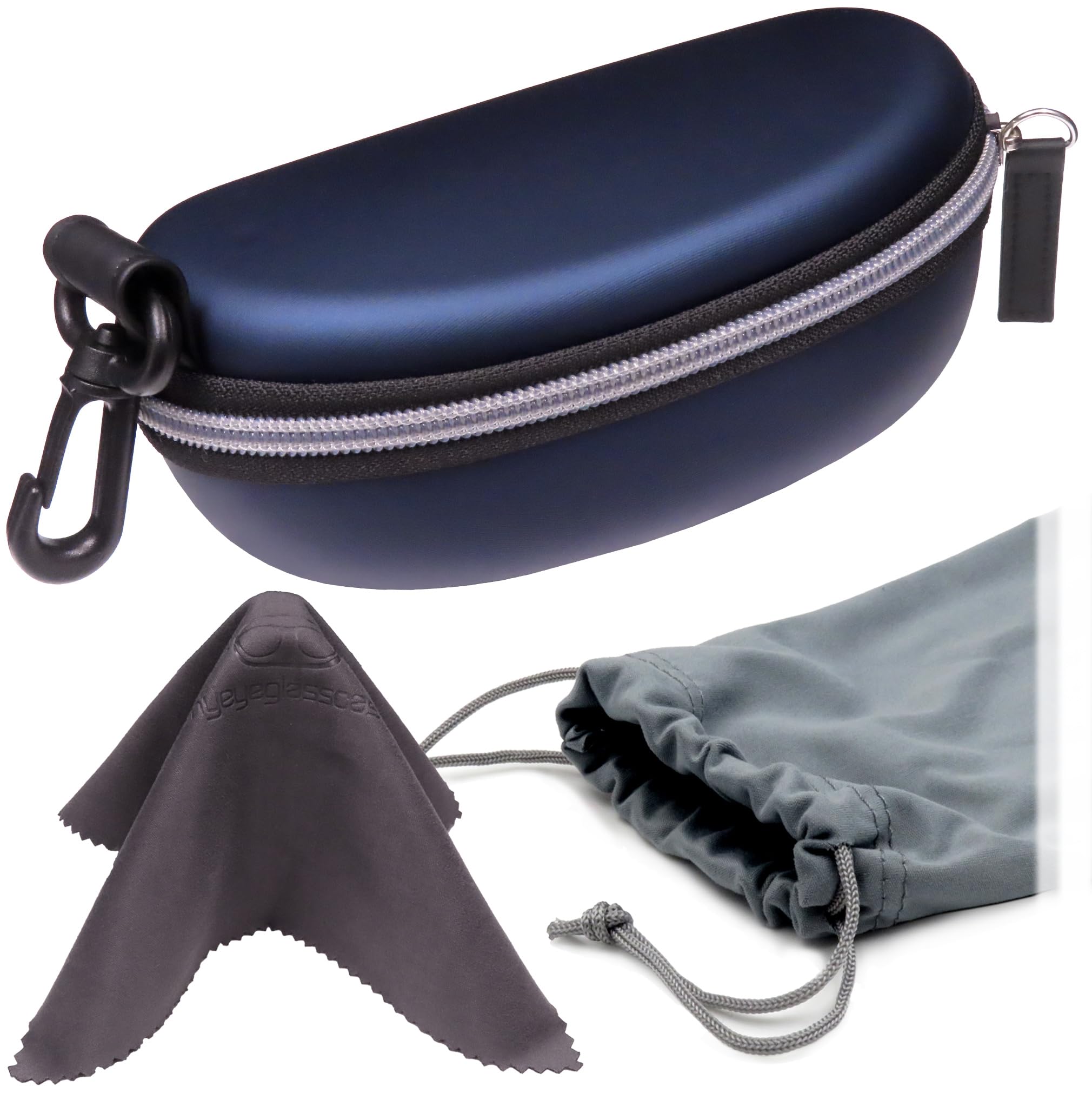 MyEyeglassCase Sports Sunglasses Case and Slim wallet Semi hard large glasses case w/belt clip soft pouch &amp; cloth