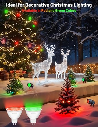 LED MR16 Green Light Bulb 4W, 20W 35W 50W Halogen Equivalent, 12V Low Voltage GU5.3 Bi-Pin Led Green Bulbs for Christmas Outdoor Landscape Yard Garden Tree Pool Holiday Lighting, 38 Deg, 6 Pack
