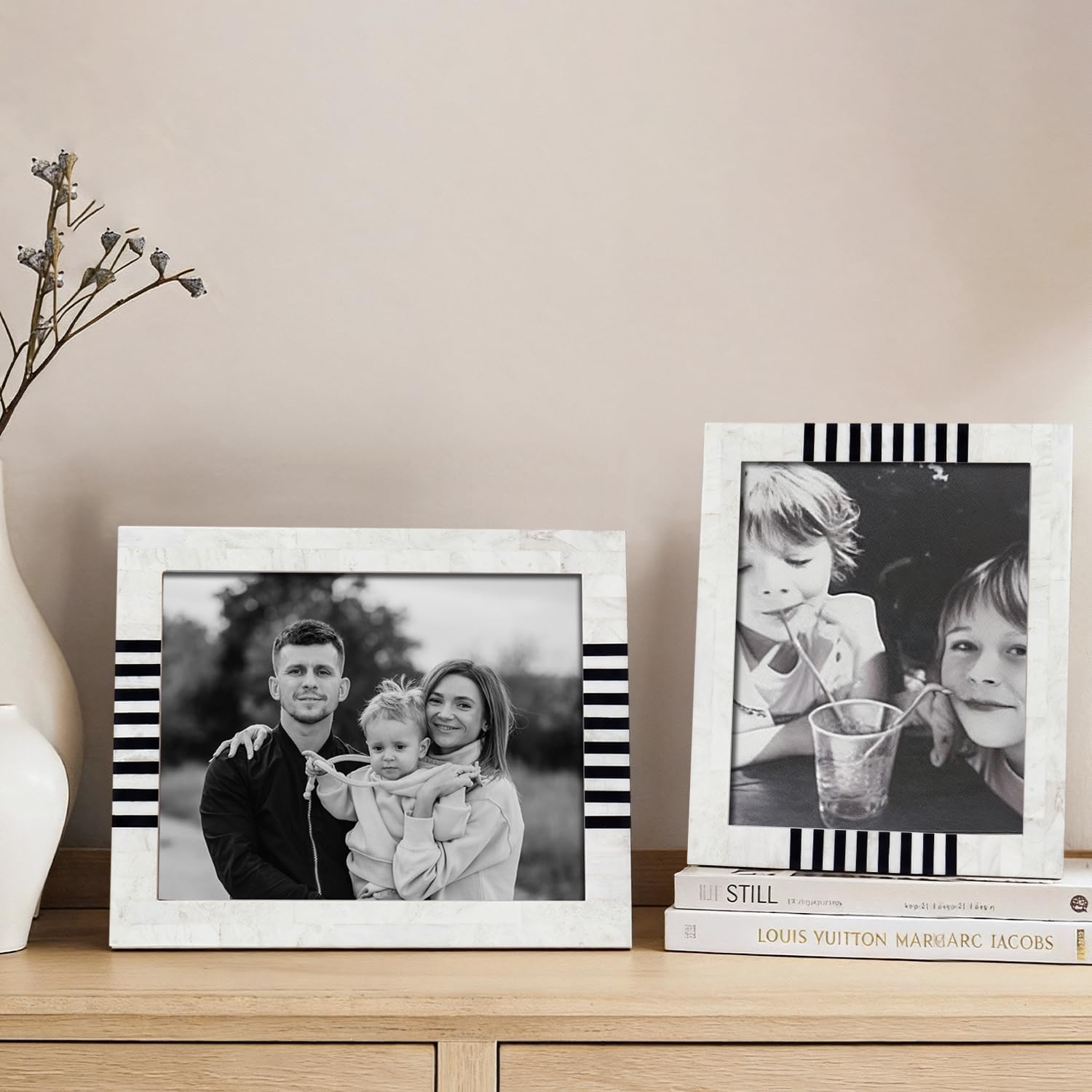 Handicrafts Home White Picture Frame, Handmade Resin Inlay 8x10 Black & White Photo Frame for Decorative Photo Frames for Home Decor, Wall & table top Decor, Shelf Decor, Desk Decor & Gallery Wall