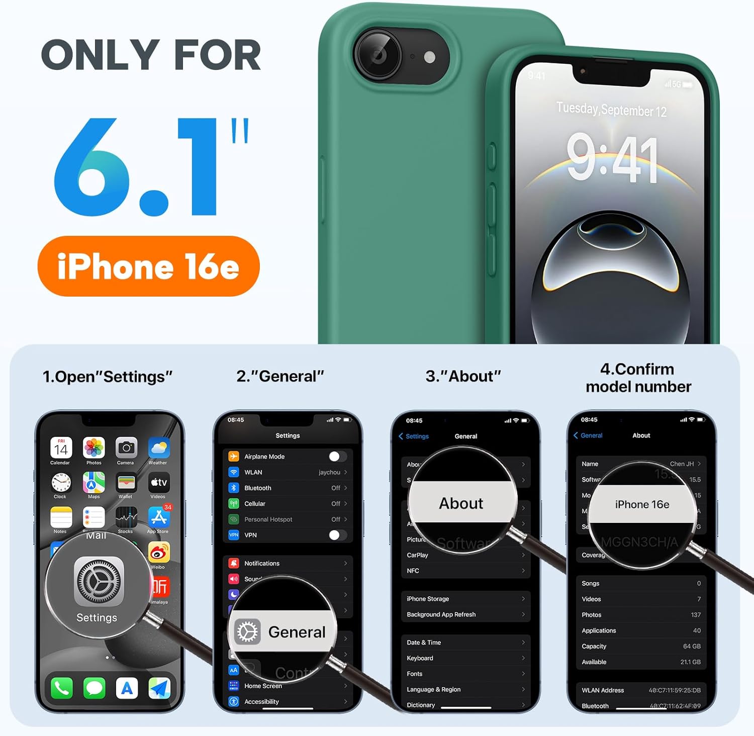 Miracase Compatible with iPhone 16e Case, [Soft Anti-Scratch Microfiber Lining], Liquid Silicone Case Gel Rubber Shockproof Drop Protection Phone Case for iPhone 16e (Acacia Green) - Image 5