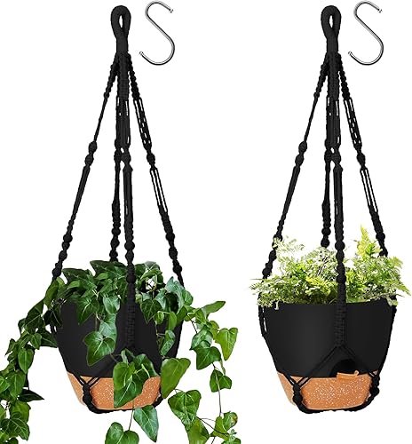 GARDIFE Macetas colgantes de 10 pulgadas con colgador de plantas de macramé para plantas de interior y exterior, paquete de 2 macetas grandes con