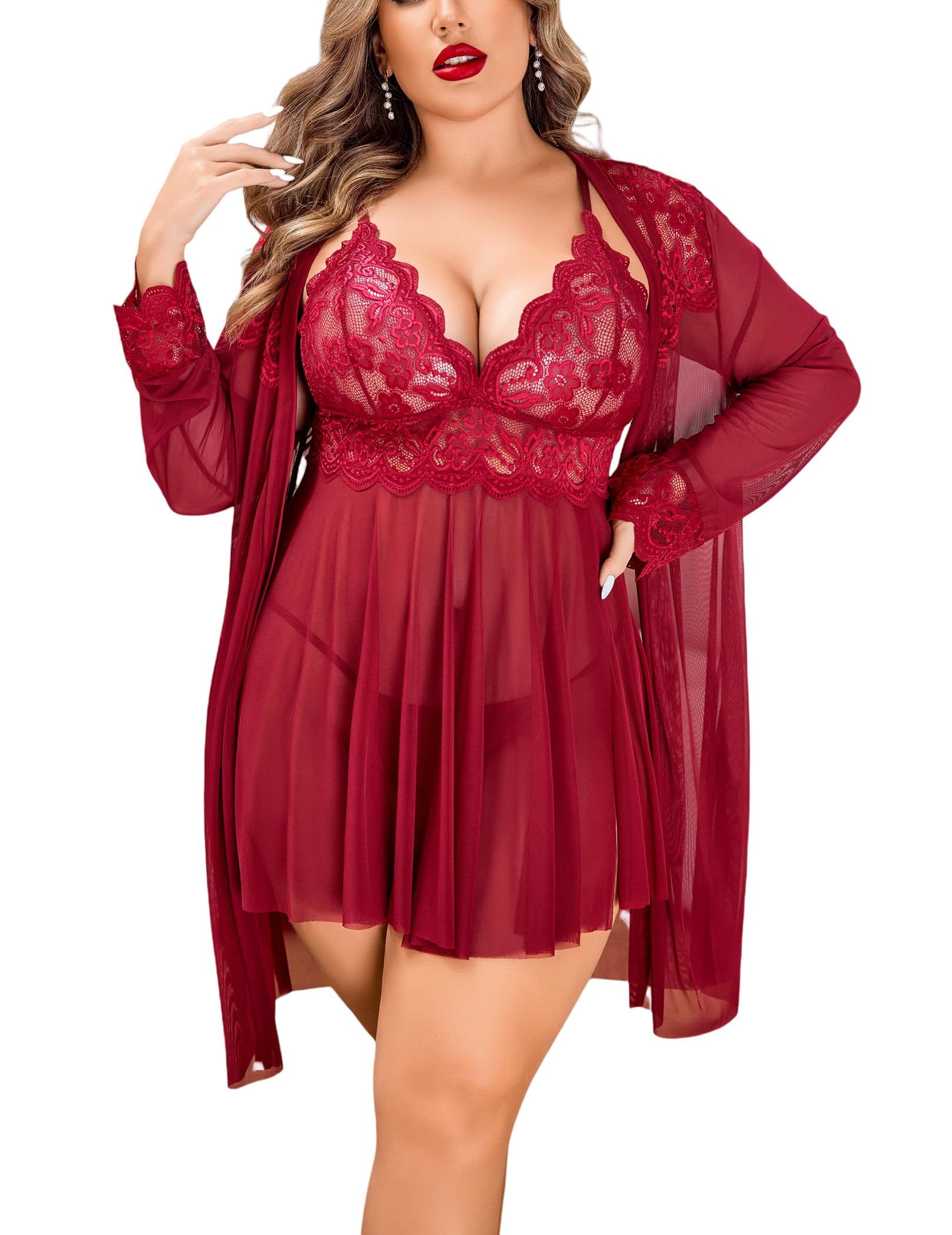 Avidlove Plus Size Lingerie Sexy Lingerie Set Women's Exotic Nightgowns Lace Chemise Lingerie Side Slit Nightdress