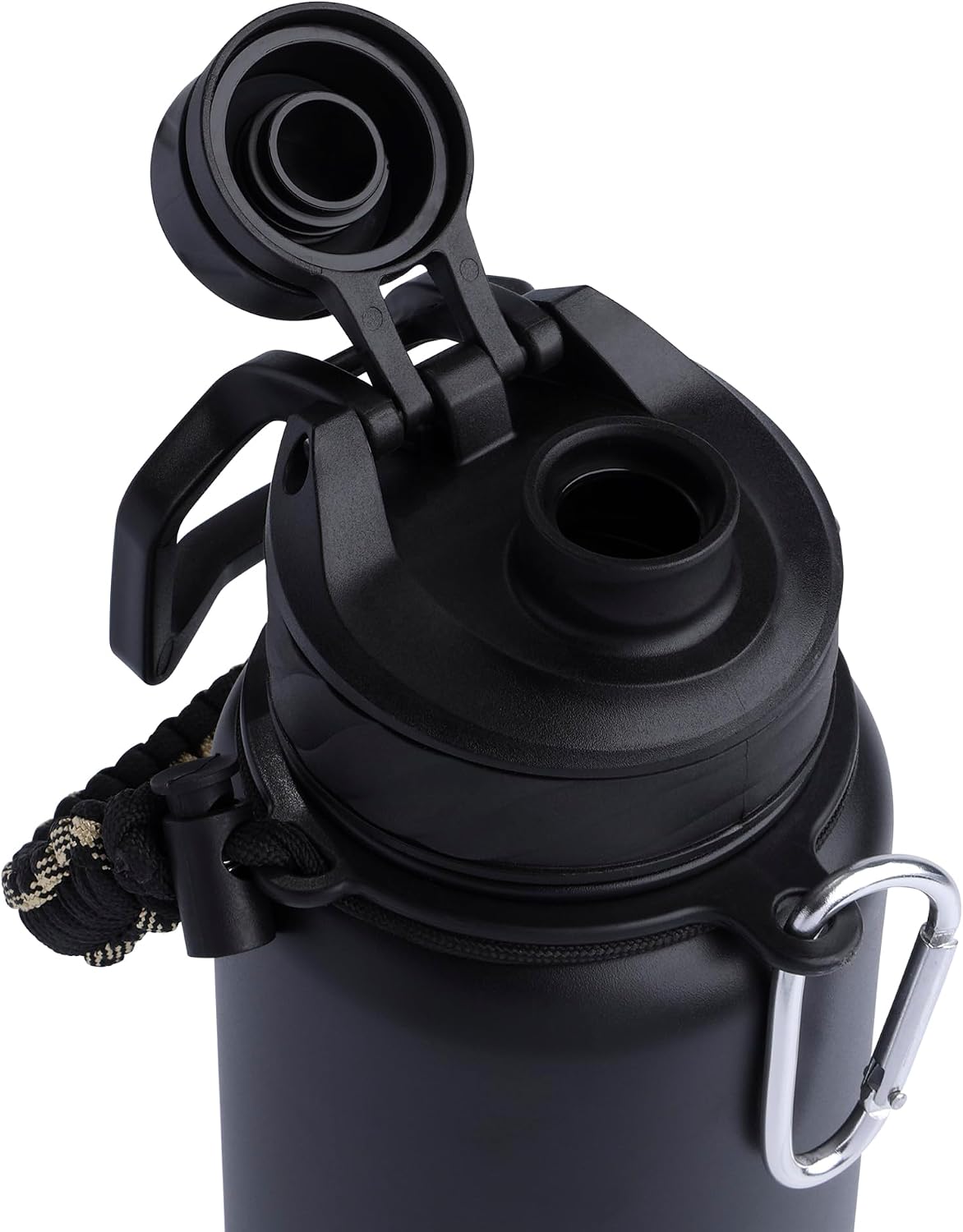 Hydragear Zenith Chugger Stainless Steel Bottle with Carabiner, Compass, Signal Whistle, and Fire Starter - 40 Oz - Onyx Powder Coat