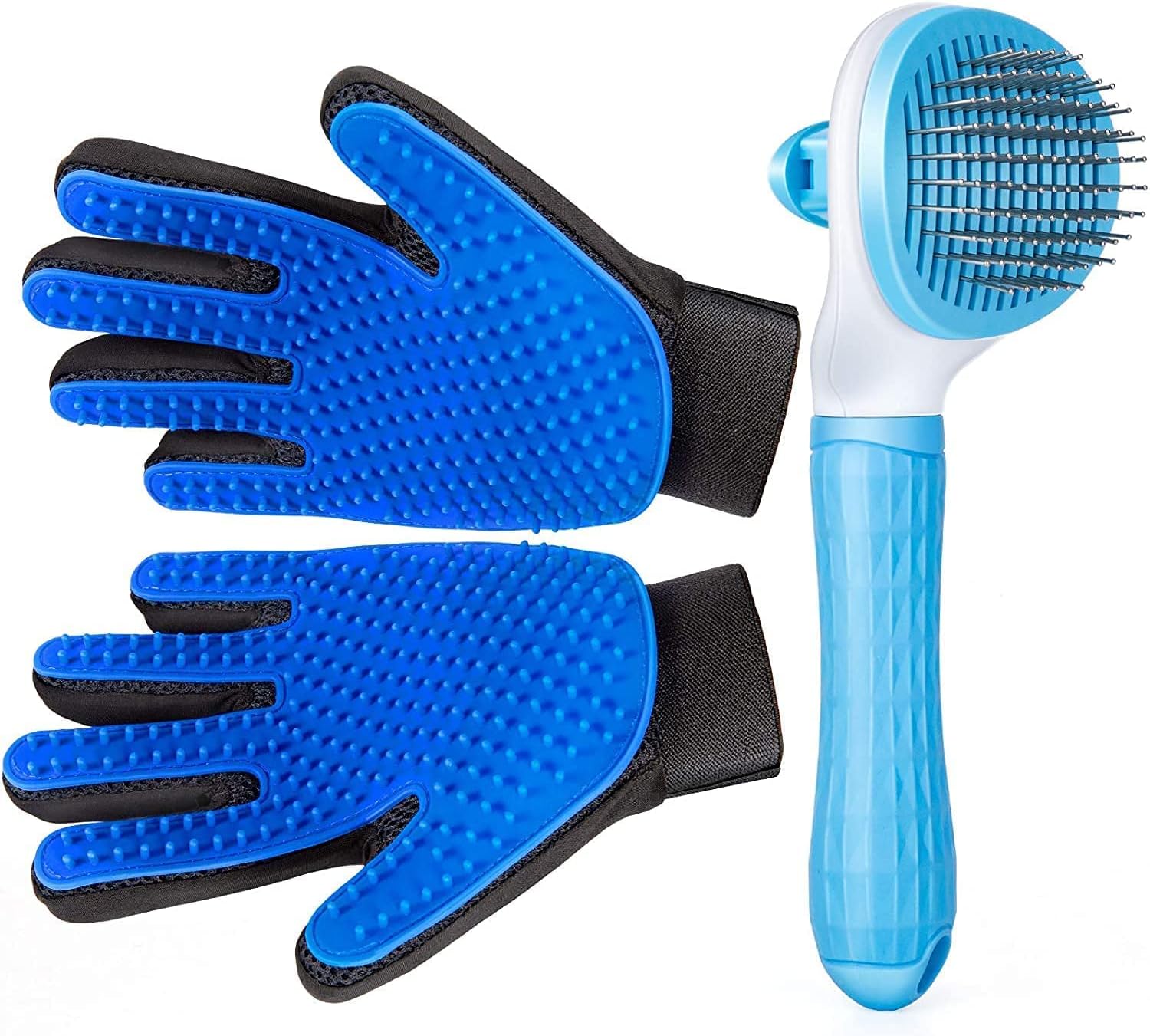 Holkonbe Pet Grooming Glove Brush for Cat Dog, Gentle Deshedding Glove with Self Cleaning Slicker Brush, Efficient Pet Hair Remover…