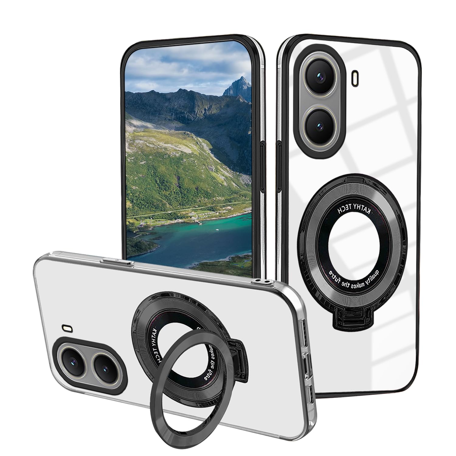 for Xiaomi Poco X7 Pro Case with Ring Stand, Silicone Shockproof Phone Case for Poco X7 Pro Clear Slim Luxury Cute Plating Protective Cover (Black)