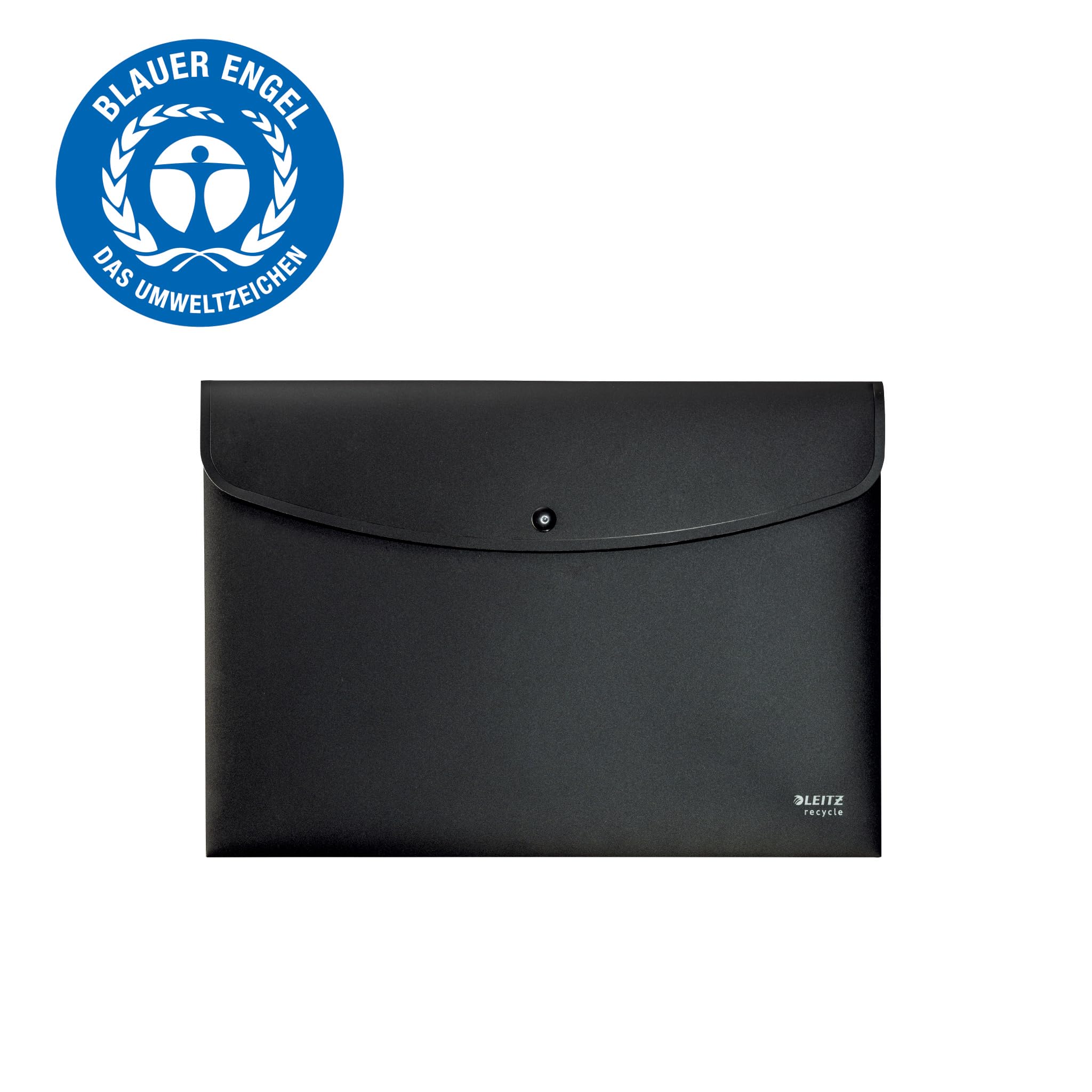 Leitz Sobre para Documentos A4 con Solapa de Cierre, Capacidad para 60 Hojas, 100% Reciclable, Plástico Opaco, Respetuoso con el Medio Ambiente, Gama Recycle, Negro, 46780095