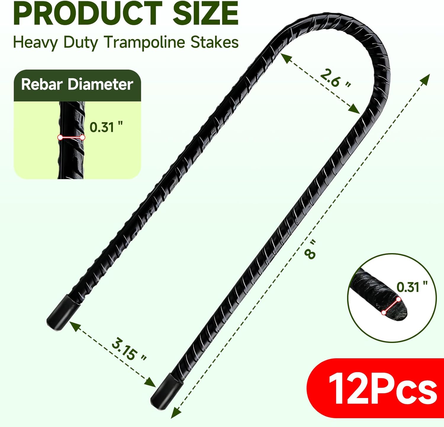 20 Pack Tent Stakes Heavy Duty, 8 ’’ Metal Stakes Ground Anchors High Wind, U Hook Galvanized Steel Garden Ground Stakes for Camping Patio, Garden, Canopies, Outdoor (20, Black)