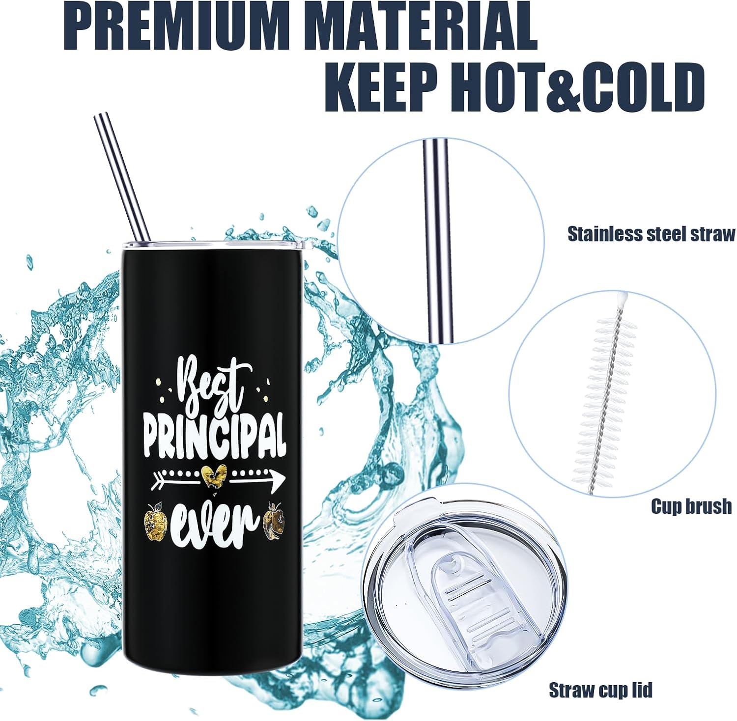 Marspark 8 Pcs Principal's Day Appreciation Gifts Set for Men Women 16 oz Tumbler with Lid Acrylic Desk Decorative Sign Notebook Pen Socks Cards Keychain for Principal's Day