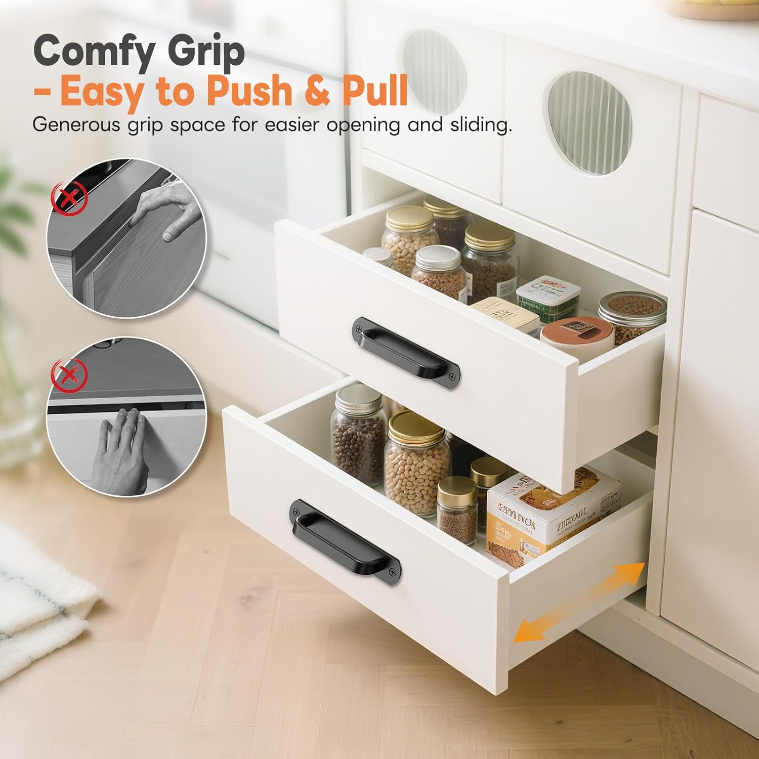 5.7 Inch Sliding Barn Door Handle - Aluminium Alloy Cabinet Pull Handles for Closet, Drawer, Garage, Fence Door & Bunk Bed - Safe Handrail, Comfy Grip & Long-Lasting Use (4, Black)