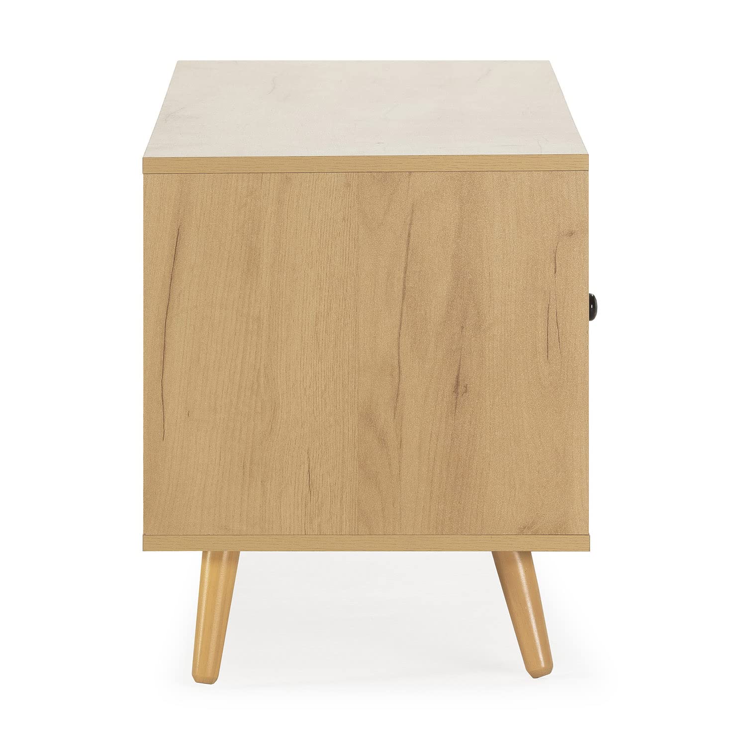 HOMN LIVING Mueble TV Bella 2 Puertas Color Roble con ratán Natural, 120 cm (Ancho) 40 cm (Profundo) 48 cm (Altura)