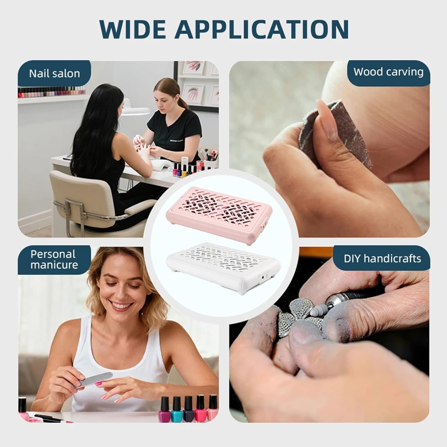 Nail Dust Collector, 1700PA Professional Dual Turbo Nail Vacuum Dust Collector Fan, Low Noise, with Reusable HEPA Filter, for Acrylic Nail Polishing Manicure Salon Home,White