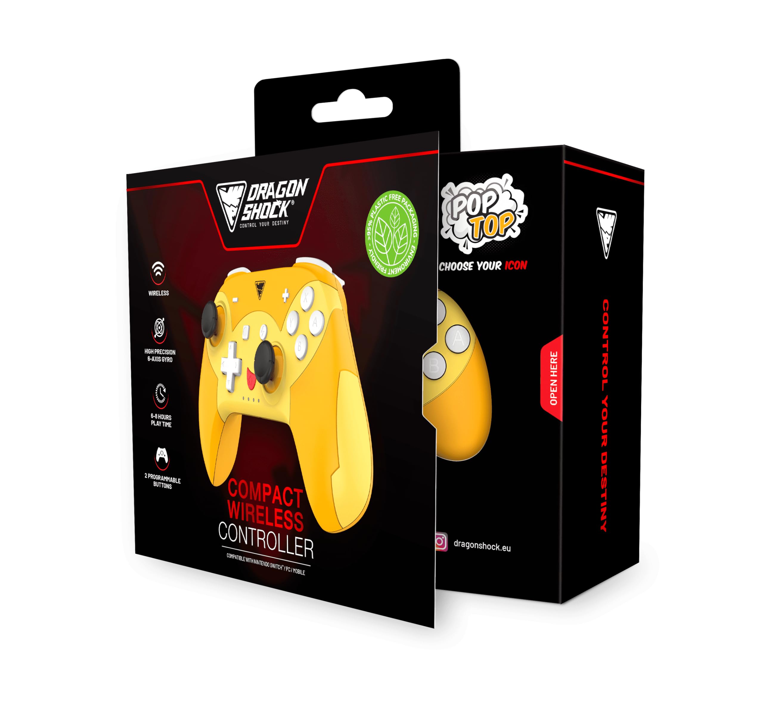 POPTOP COMPACT BT Manette Compacte sans Fil Bluetooth Pika Compatible Nintendo Switch, Switch Lite, Switch OLED