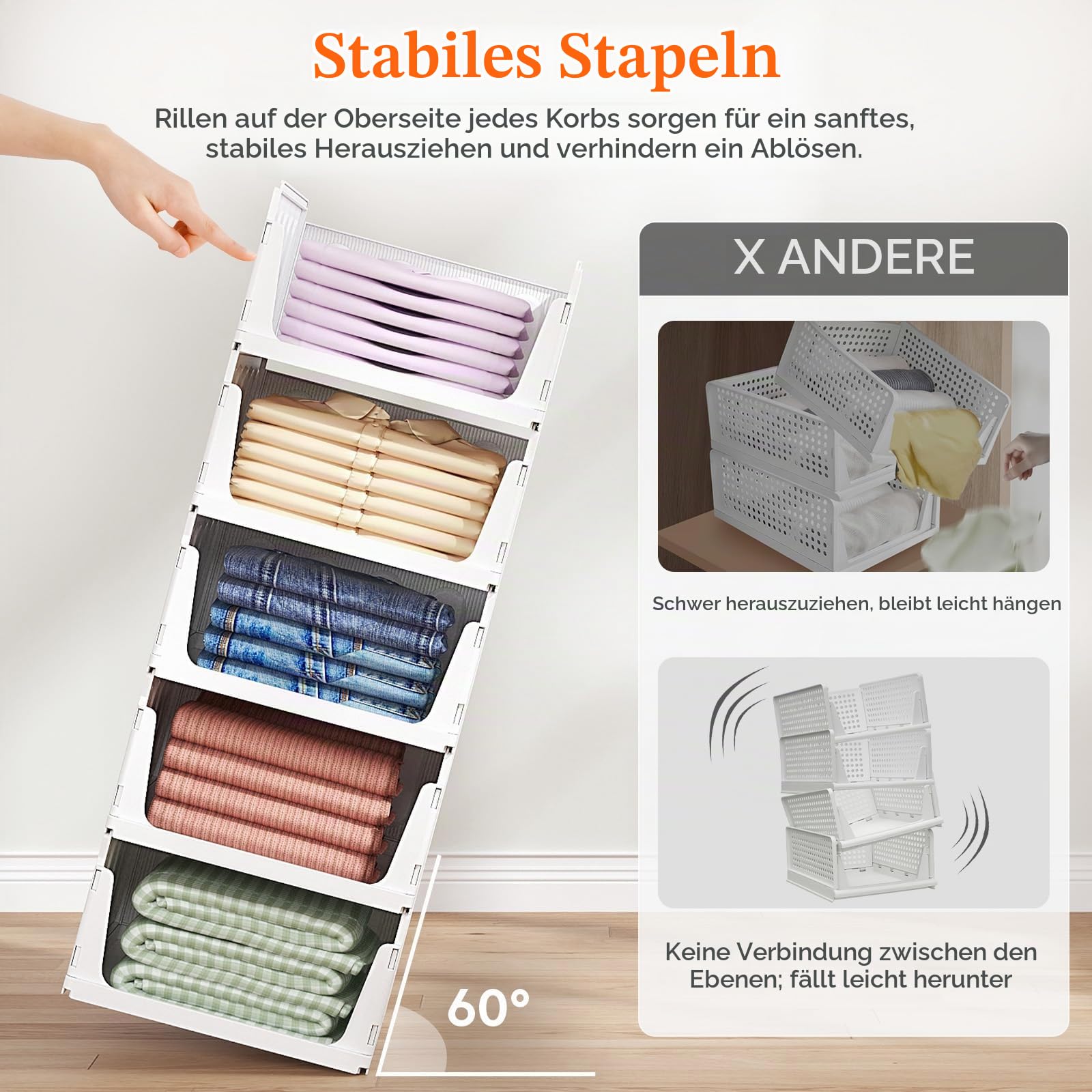 Lifewit 8er Set Stapelbare Kleiderschrank Organizer 35.5 cm Tief | Ausziehbar Kunststoff Ordnungssystem für Schrank & Einlegeböden, Aufbewahrungsbox für T-Shirt, Küche, Wohnmobil