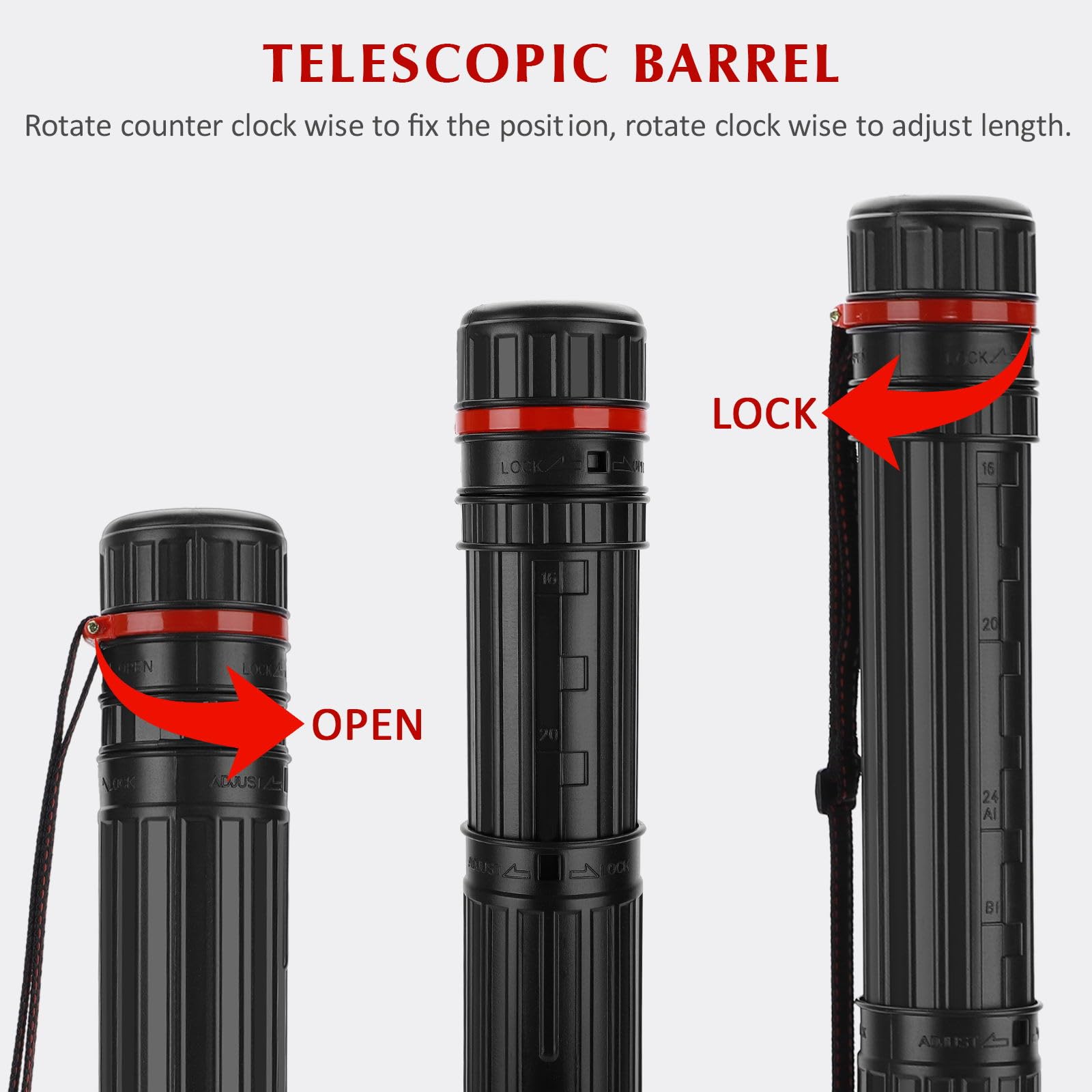 DEWEL Rotolo di poster telescopico A1, rotolo da disegno, 45-75 cm, per poster e lavagna a fogli mobili, lunghezza e tracolla regolabili, plastica, 1 pezzo, Tasca aggiuntiva