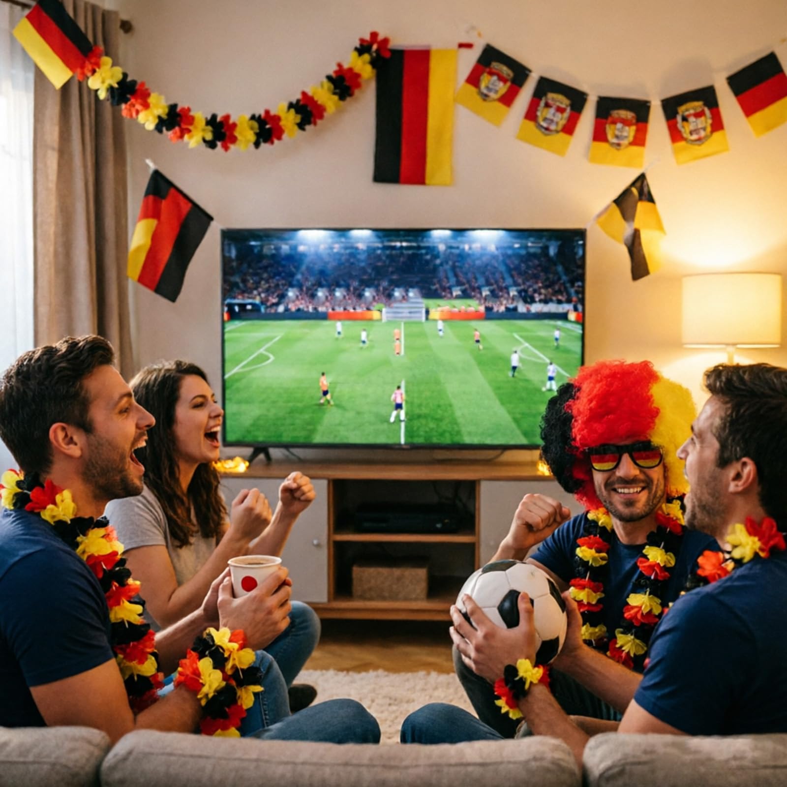 Artykuły dla kibiców Niemiec, piłka nożna 2026, pakiet kibiców EM, dekoracja Niemiec, 9 sztuk artykułów dla fanów z peruką, okularami, girlandami i fajkami, artykuły dla fanów na stadion