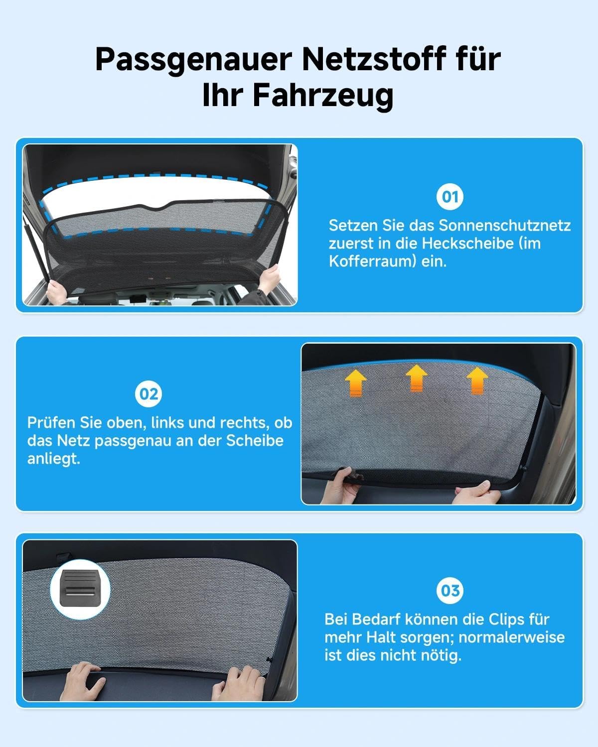 Parasol de coche para VW ID.3 (2019-2026) – Parasol transpirable para luna trasera con eficaz protección UV y calor | Ideal para familias, camping y viajes